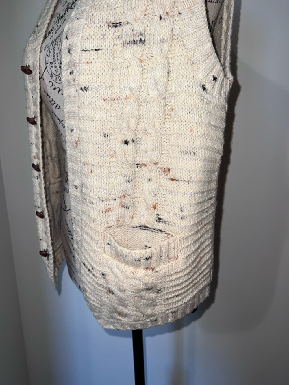 JCPenney The Men’s Shop Vintage 80s Donegal Tweed Cable Knit Vest Cream Small - Picture 4 of 11